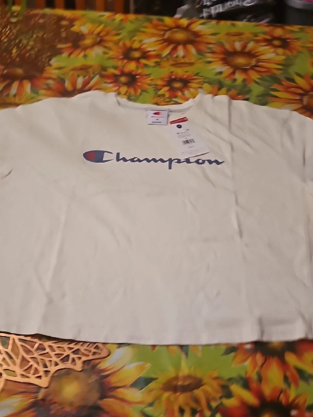 Champion Cream Tee with Navy and Red Logo